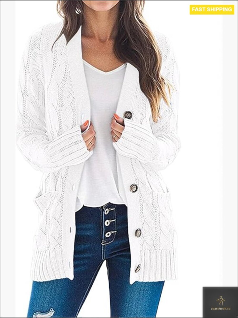 Cable Knit Cardigan Sweater Open Front Chunky Long Sleeve Classic Layering Piece
